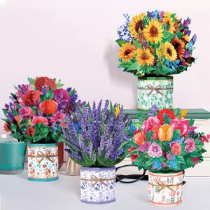 TEMU 팝업 카드 3D 종이 꽃다발 인사 카드 테이블 장식 꽃 여성 친구 부모님 생일 기념일, 추수감사절, 부활절 선물 (카네이션, 라벤더, , 장미)