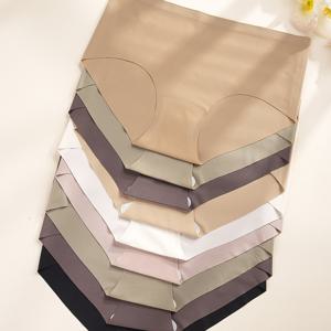 TEMU 9팩 편안하고 통기성 좋은 라이트 베이지 친화적인 핏 엉덩이 리프팅 아이스 슬리키 섬유 고탄력 솔리드 컬러 우아한 여성 팬티