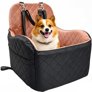 TEMU 클립온 리셰가 있는 애완동물용 휴대용 자동차 시트 - 메모리 폼이 있는 고정된 쿠션, 완전히 분리 및 세탁 가능, 20파운드 이하의 소형/중형 개에 적합, 블랙 & 베이지 퀼팅 디자인, 애완동물용 안전 시트 | 퀼팅 텍스처 | 내구성 있는 직물