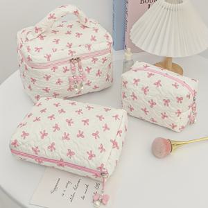 TEMU 3pcs 세트 여성 나비 플리츠 메이크업 가방, 폴리에스터, 대용량 편리한 보관 가방, 다기능 핸드헬드 토트, 진주 귀걸이 지퍼, 알코올 없음, 인쇄 없음, 완벽한 어머니의 날 선물