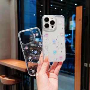 TEMU 폰 케이스: 1개 멀티컬러 옐로우 3D 별 야광 글리터 풀커버 폰 케이스, 고투명 노란변색 방지, 아이폰 16 프로/16 플러스/15 프로 맥스/14 프로/13 호환