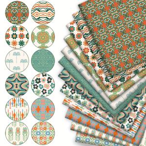 TEMU 스타일 그린 플라워 12개 세트 디자인 포장된 패치워크, 폴리에스터 패치워크, DIY 공예 프로젝트에 적합, DIY 지갑 만들기, 선물용, DIY 인형 옷, 가방 제작, 베개, 120g/m2, 9.45*20인치