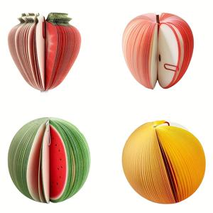 TEMU 수박, 복숭아, 레몬, 오렌지 디자인의 과일 모양 스티커 메모장 4개 세트 - 독특한 DIY 찢어지는 노트패드, 알림 및 사무용품, 창의적인 신기함 문구류, 리얼리스틱 과일 디자인