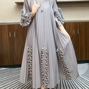 TEMU 플러스 사이즈 - 봄 2025 신제품 니시 디자인 컬렉션, 플리츠 러플 헴, 라우즈 앤 롱 드레스, 중동의 라마단을 위한