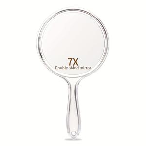TEMU 양면 1X/7X 확대 핸드헬드 미러 - 7X 확대 거울로 선명한 시야, 미용실 및 사용, 휴대용 투명 표면 & 블랙 프레임 - 메이크업, 눈썹/독서용 안경 (근시/노안에 적합) - 컴팩트 & 가벼운 디자인, 1X/7X 확대력, 매끄러운 마감, 블랙헤드 제거,눈썹 정리,세련된 디자인,그루밍 애호가,메이크업