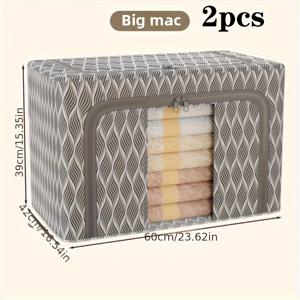 TEMU 2개 세트 100L 대용량 싱글윈도우 더블오프닝 수납박스, 접이식 스틸 프레임 패브릭 보관함 투명창 지퍼 및 손잡이 포함, 옷 이불 등 정리용 침대 밑 수납|이불정리함