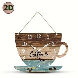 TEMU 1개 독특한 커피컵 모양 창의적인 벽시계, 우드그레인 레트로 디자인 무소음 쿼츠 나무 시계, 침실 거실 사무실 주방 욕실용 (배터리 별도 구매)