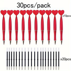 TEMU 30개 세트, 회전식 빨간 볼펜, 교체 가능한 검정색 필통, 사무실/가정용, 학교 용품, 결혼식 서명용 펜, 개학 준비 물품 (10개의 펜 + 20개의 교체용 필통)
