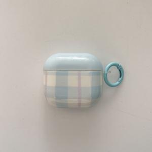 TEMU 블루 앤드 화이트 체크드 이어폰 케이스, 에어팟 1/2/3/4/pro용