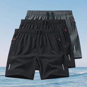 TEMU 3개 남성용 아웃도어 스포츠 캐주얼 반바지 - 빠른 건조, 흡습 속건, 지퍼 포켓이 있는 탄력 허리밴드, 단색 러닝/짐/비치용 운동복 (블랙/네이비/올리브), 내구성 강한 디자인, 피트니스 애호가를 위한 스포티한 워크아웃 쇼츠