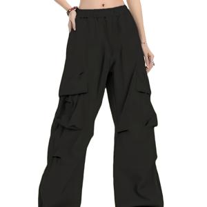 TEMU 뉴 걸스 Y2K 루즈 오버올, 탄성 허리 대형 사이드 포켓, 세탁기 사용 가능, 사계절 캐주얼 스트릿웨어, 귀여운 팬츠, 폴리에스터, 아웃도어에 완벽한