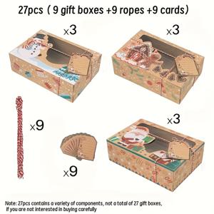 TEMU 9세트 크리스마스 쿠키 선물 상자 세트 - PVC 창문 포함 크래프트지생강빵 및 포장된 사탕 용기, 파티 선물용