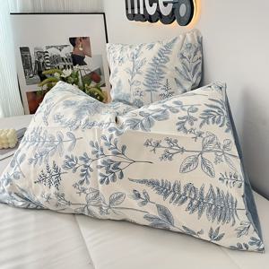 TEMU 2개 세트 블루 플로럴 프린트 베갯잎 50x75cm - 화이트 배경 & 리프 패턴, 기계 세탁 가능 소프트 쿠션 커버, 트윈/풀 사이즈 침대용, 학생 및 홈 침실 장식용 100% 폴리에스터