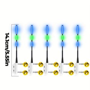 TEMU 5개 컬러 교정용 낚시대 팁 라이트 알람 포함 - 야간 낚시용 LED 비트 표시기, 배터리 구동 (배터리 미포함), 내구성 ABS 소재, 밝은 디스플레이, 낚시 장비