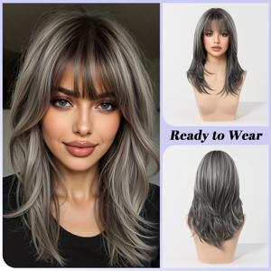 TEMU 여성용 18인치 혼합 컬러 로즈 네트 가발 - 블론드 & 브라운 , 중간 부분 앞머리, 열에 강한 합성 섬유, 음악 축제 및 할로윈에 완벽, 캐주얼 스타일, 다용도 헤어피스 | 자연스러운 가발 | 내열성 가발