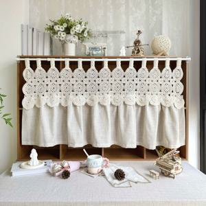 TEMU 1개 단색 컷아웃 레이스 패턴 탭탑 주방 커튼, 러스틱 컨트리 팜하우스 창문용 빛 차단 드레이프, 1패널 카페 커튼