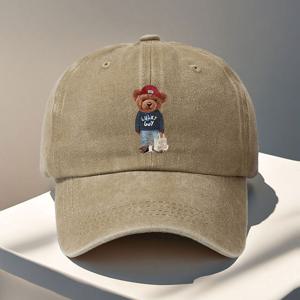 TEMU 1개 럭키 베어 야구 모자 - 귀여운 디자인 조절 가능한 스냅백 모자, 여성 & 남성용 가벼운 베이지색 야구 모자, 일상 및 할로윈 의상 - 사계절에 적합한 논스트레치 핏, 캐주얼 헤드웨어, 재미있는 디자인, 내구성 있는 헤드기어, 만화 프린트, 손세탁 가능, 패션 애호가용