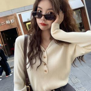 TEMU 여성용 우아한 V넥 긴팔 스웨터 - 시크한 버튼 프론트 블라우스, 일상복 및 포멀룩을 위한 부드럽고 신축성 있는 원단 - 봄/가을 레이어링 필수템 - 여성용