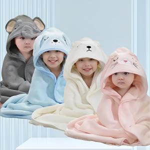 TEMU 4개 세트 귀여운 카툰 동물 후드 목욕 타월, 부드러운 코랄 플리스 흡수성 로브, 가볍고 내구성 있는 신생아 수영 및 샤워용 후드 랩, 남아와 여아를 위한 완벽한 선물|수건|샤워타올