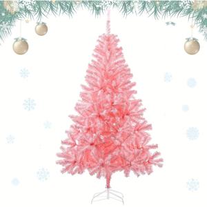 TEMU 4피트 핑크 인조 크리스마스 트리 (금속 스탠드 포함) - 사전 장식된 팁 가지, 300개 팁 고밀도 크리스마스 트리, 쉬운 조립, 불빛 없는 트리 (파티, 결혼식, 샤워 포함, 크리스마스 장식 미포함)