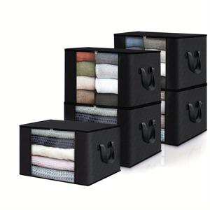 TEMU 검은색 지퍼와 강화 핸들이 있는 대형 접이식 수납 가방 5개 세트 - 옷, 담요, 장난감 보관에 적합 - 침실, 기숙사, 스파, 옷장에서 물건 정리 및 이동에 완벽하며 할로윈 및 크리스마스 보관에도 좋습니다.|이불정리함