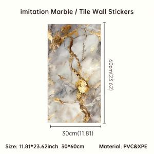 TEMU 20개 대리석 타일 벽 스티커, 인조 세라믹 바닥 데칼 DIY 홈 데코 - 즉시 붙이고 떼는 욕실, 화장실, 거실 TV 배경벽 및 주방 리모델링용, 길쭉한 모양,클래식 디자인,광택 표면,쉬운 설치,인테리어