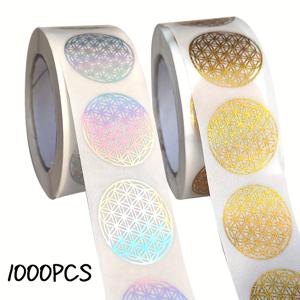 TEMU 500/1000개 플라워 오브 라이프 스티커 롤, 홀로그래픽 원형 포장 라벨, 스크랩북 및 DIY 공예용 - 골드/실버 옵션, 2.5cm 반짝이 접착 스티커, 저널 장식,선물 포장,기하학적 패턴,선물 포장지,스크랩북 애호가