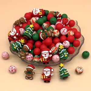 TEMU 35개 크리스마스 실리콘 비즈 DIY 세트, 귀여운 실리콘 3D 크리스마스트리 진저브레드 비즈, 펜과 랜야드 만들기용 다양한 색상의 비즈 액세서리, 내구성 있는 실리콘 포커스 비즈, 수제 DIY 주얼리 만들기 키트, 비즈 & 비즈 어쏘트먼트 파티 선물