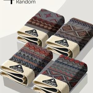 TEMU 4개 랜덤 남성 에스닉 스타일 속옷, 남성용 드로즈, 탄성 허리 밴드, 레터 프린트 허리 밴드, 사각형 디자인, 부드럽고 편안함, 기하학적 프린트, 패셔너블하고 트렌디한 남성 속옷