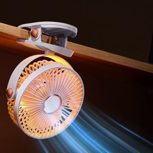TEMU 화이트 무선 선풍기 감성적인 무드등 5단계 풍속 조절 클립형 벽걸이 가능 USB 충전식 여행 캠핑 사무실 야외 활동 필수템|무드등