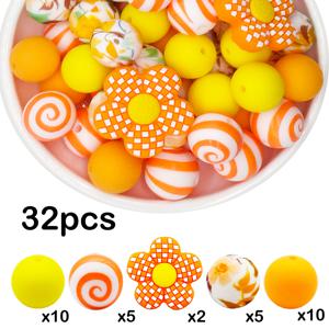 TEMU 32개/50개 체크무늬 꽃 스타일 실리콘 라운드 비즈, DIY 공예용 목걸이 만들기 플라스틱 펜줄 키체인 가방 체인 폰스트랩 팔찌 액세서리 장식품