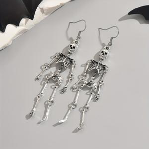 TEMU 크리에이티브 실버 스켈레톤 디자인 댄글 이어링 레트로 펑크 스타일 아연 합금 보석 개성 할로윈 액세서리
