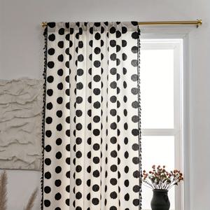 TEMU Boho 폴카 도트 검은 술 현대 농가 커튼|커튼봉