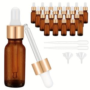 TEMU 24개의 드로퍼 병 0.5 온스 (24개의 앰버 유리 병 15ml과 황금 캡, 24개의 라벨, 튜브 및 측정 피펫이 포함된 세트) - 여행용 에센셜 오일을 위한 빈 틴쳐 병