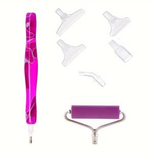 TEMU 5D 페인팅 도구 키트 - 인체 공학적 펜, 라운드 & 스퀘어 베젤 젬 어플리케이터 - 합금 & 플라스틱 - 1개의 드릴 펜, 6개의 팁 & 1개의 메탈 롤러 포함