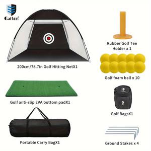 TEMU 케이튼 골프 연습 넷, 2m/(78.7인치/118.11인치) 선택 가능, 골프공, 잔디 매트, 고무 티, 지면 스탠드 및 캐리백 포함 완전 세트 액세서리, 쉬운 설치, 가정 및 야외 연습에 적합, 골프 액세서리