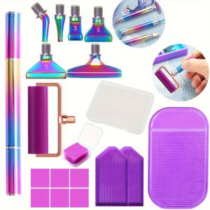 TEMU 컬러풀 스레드 페인팅 펜, 멀티컬러 메탈 팁 포함 DIY 스퀘어 & 라운드 드릴 도구 세트 (롤러 포함)