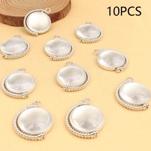 TEMU 10개 팩 빈티지 스타일 양면 글로브 모양 펜던트, 20개 유리 카보숑 포함, DIY 목걸이 및 키체인 제작, 기하학적 패턴, 패션 테마, 화이트 도금 처리 아연 합금, 투명 유리 인셋