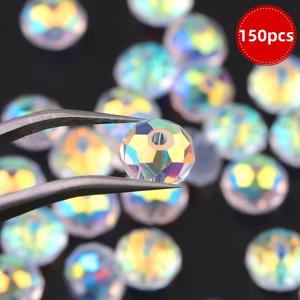 TEMU 150개 스파클링 유리 비즈 - DIY 보석 만들기, 목걸이, 팔찌, 귀걸이용 라운드 패치드 블럭 정렬