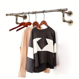 TEMU 헤비듀티 산업용 파이프 의류 랙, 벽걸이 금속 디스플레이 선반 4개의 S-후크 포함, 빈티지 미국 컨트리 스타일 홈 & 소매 장식용, 셔츠, 가방 및 액세서리 걸기에 완벽, 의류 보관 | 빈티지 미국 스타일 | 금속 구조, 선반 장식