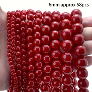 TEMU 천연 원형 루즈 스페이서 비즈, 빨간색 산호석 재질, 참, 팔찌, 목걸이 제작용 (4, 6, 8, 10mm 사이즈)