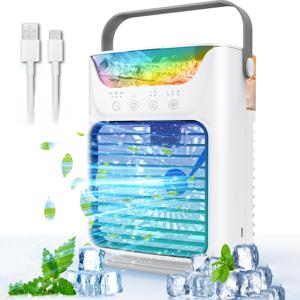 TEMU SUMUCAEN 2025 개인용 에어 쿨러 휴대용 에어컨, 3단계 풍속 3-in-1 증발식 팬, 700ml 대용량 물탱크, 야간 조명, 6시간 타이머, USB 전원, 침실, 홈 오피스, 데스크탑, 자동차, 캠핑, 방에 적합, 배터리 없음, ≤36V