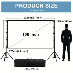 TEMU 100/120인치 휴대용 프로젝션 스크린 스탠드 포함 - 4K 울트라 HD 홈시어터 영화 스크린, 주름 방지 16:9 와이드스크린, 내구성 있는 폴리에스터 소재, 실내/외부 사용용 캐리 백 포함, 영화 밤, 여행 및 뒷마당 영화용, 야외 영화 스크린, 견고한 삼각대, 고화질 클리어, 야외 애호가용, 프로젝터 스크린