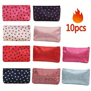 TEMU 친구를 위한 선물, 알파벳 사랑 패턴 화장품 가방 10개 세트 휴대용 메이크업 분배 가방 여행 수납 가방 립스틱 눈썹 연필 목욕 가방