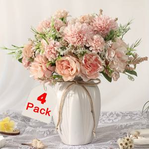 TEMU 결혼식 장식, 집과 정원 테이블 장식용 현실적인 부케, 피오니 수국 혼합물 4개 세트 - 용기 없는 실크 식물 장식