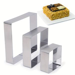 TEMU 스테인리스 스틸 케이크 링 세트, 3개의 직사각형 페이스트리 몰드, 조절 가능한 레이어드 무스 케이크 디저트 베이킹 도구, 크리스마스, 추수감사절, 데이, 졸업식에 완벽 - 10/15/20cm