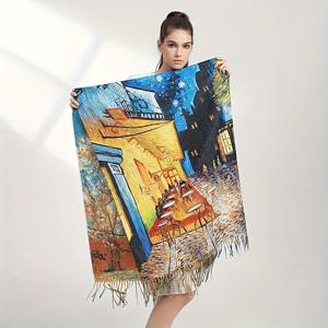 TEMU 빈티지 반 고흐 아트 프린트 스카프 클래식 유화 술 장식 대형 숄 캐주얼 아웃도어 웜 장식 직사각형 스카프