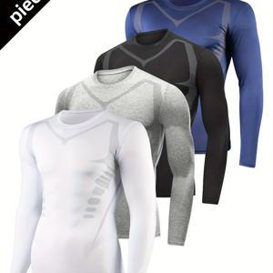 TEMU 남성용 스프링과 가을용 4피스 운동용 긴팔 스포츠 피트니스 스ूट, 농구 땀 흡수 빠른 건조 바디 쉐이퍼