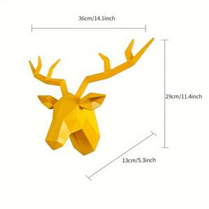 TEMU 1개 노란색 레진 창의적인 기질 사슴 머리, 분리 가능한 사슴 뿔 3D 벽걸이 조각상, 수제 인공 동물 머리 벽 장식, 거실, 사무실, 다이닝룸, 로비 벽 장식, 가족과 친구를 위한 최고의 선물