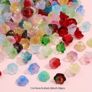 TEMU 앤비즈 유리 꽃 비즈, 50개 혼합 색상 빈티지 중국 스타일 벨 난초 매력, 구멍이 있는 느슨한 수제 DIY 쥬얼리 만들기 용품